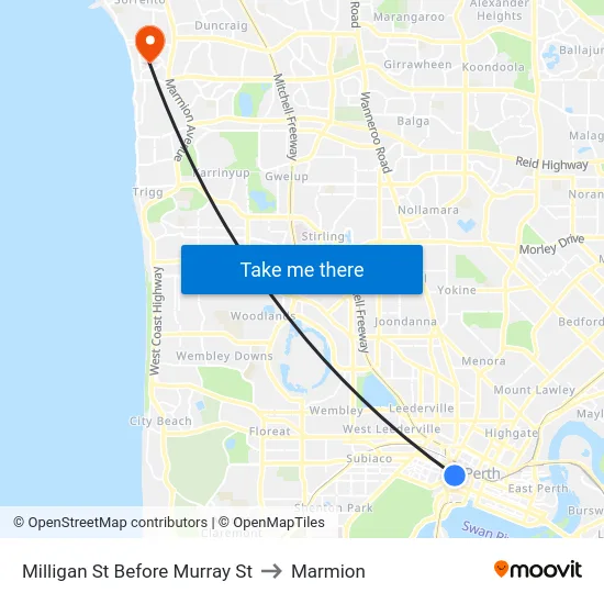 Milligan St Before Murray St to Marmion map