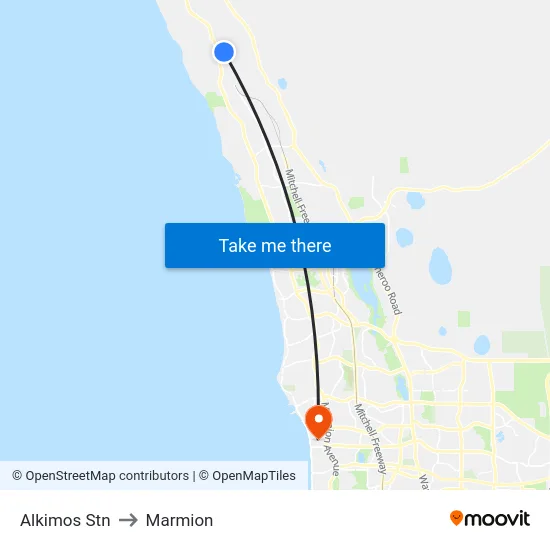 Alkimos Stn to Marmion map