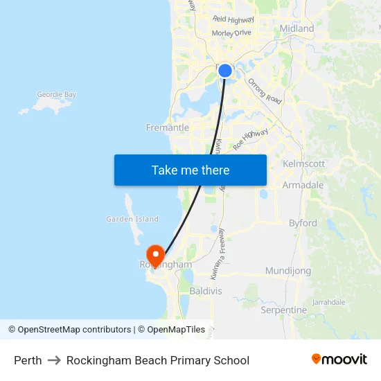 Perth to Rockingham Beach Primary School map