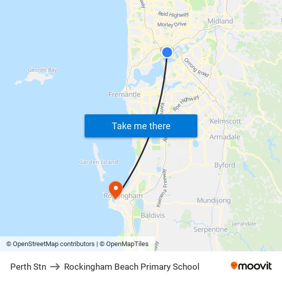 Perth Stn to Rockingham Beach Primary School map