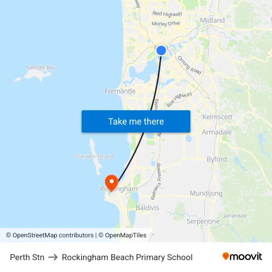 Perth Stn to Rockingham Beach Primary School map