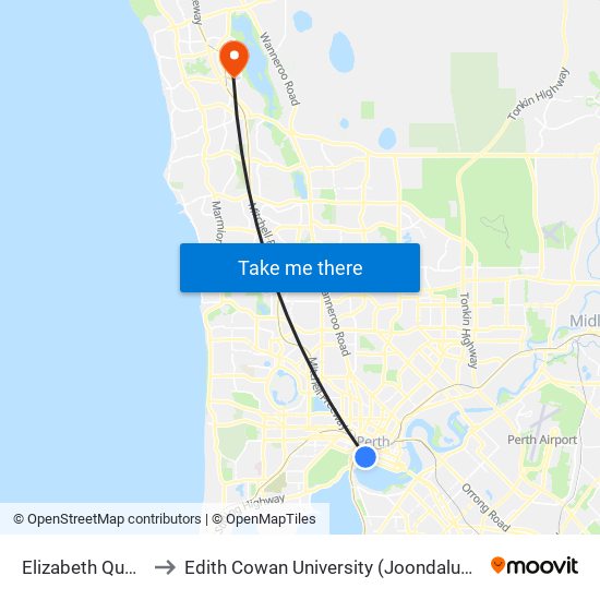 Elizabeth Quay Stn to Edith Cowan University (Joondalup Campus) map