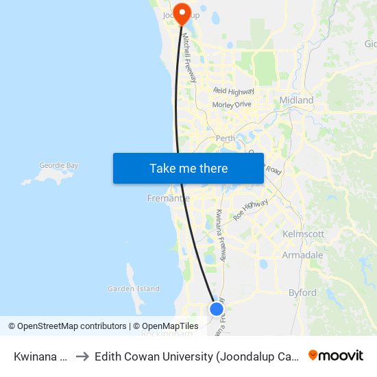 Kwinana Stn to Edith Cowan University (Joondalup Campus) map