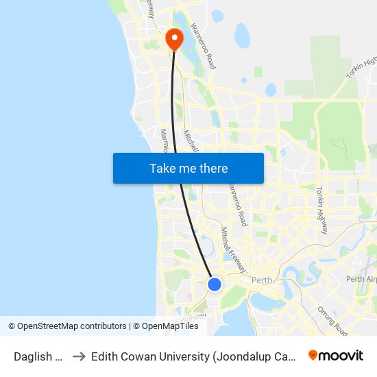 Daglish Stn to Edith Cowan University (Joondalup Campus) map