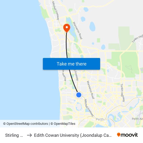 Stirling Stn to Edith Cowan University (Joondalup Campus) map