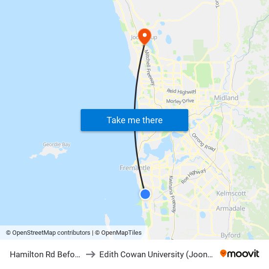 Hamilton Rd Before Mell Rd to Edith Cowan University (Joondalup Campus) map