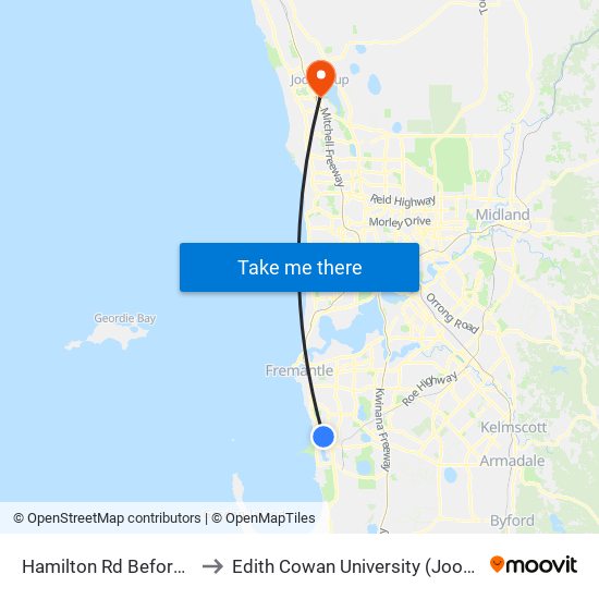 Hamilton Rd Before Favazzo Pl to Edith Cowan University (Joondalup Campus) map