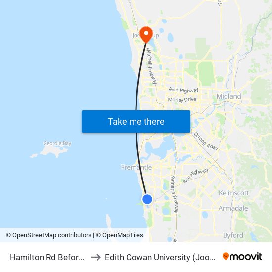 Hamilton Rd Before Gumina Pl to Edith Cowan University (Joondalup Campus) map