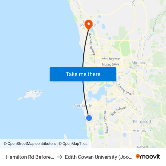 Hamilton Rd Before Phoenix Rd to Edith Cowan University (Joondalup Campus) map