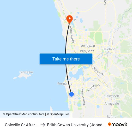 Coleville Cr After Goffe St to Edith Cowan University (Joondalup Campus) map