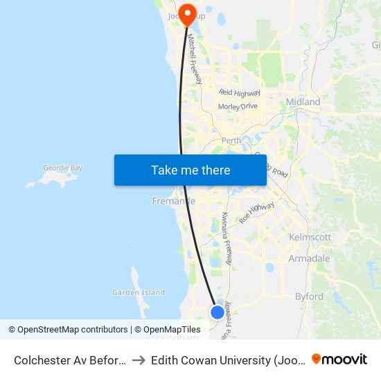 Colchester Av Before Sulphur Rd to Edith Cowan University (Joondalup Campus) map