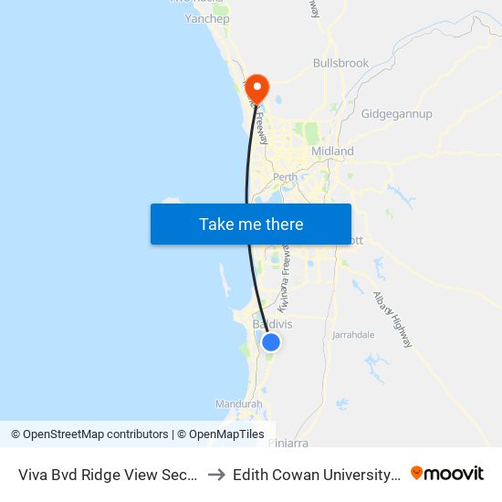 Viva Bvd Ridge View Secondary College Stand 3 to Edith Cowan University (Joondalup Campus) map