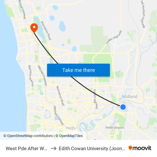 West Pde After Waterhall Rd to Edith Cowan University (Joondalup Campus) map