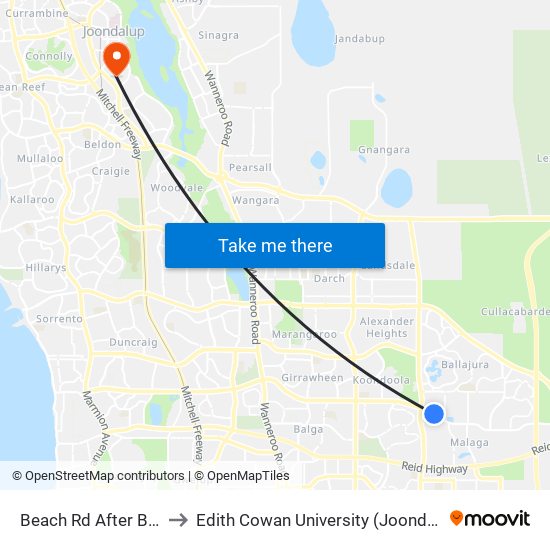 Beach Rd After Bonner Dr to Edith Cowan University (Joondalup Campus) map