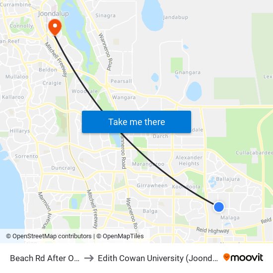 Beach Rd After Oxleigh Dr to Edith Cowan University (Joondalup Campus) map