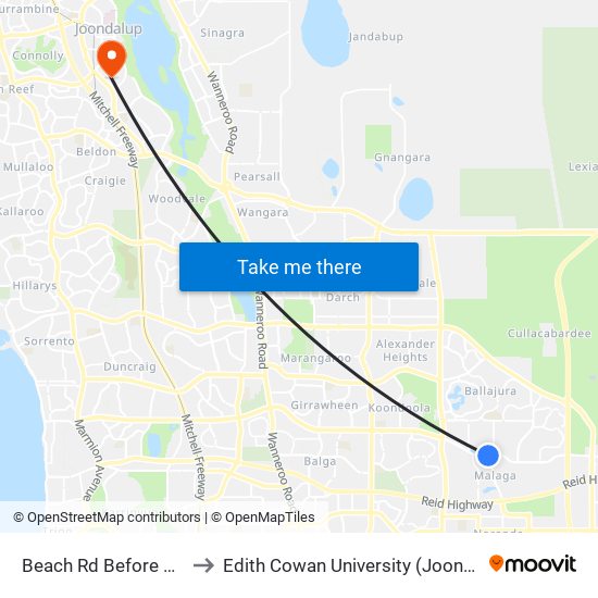 Beach Rd Before Harlond Av to Edith Cowan University (Joondalup Campus) map