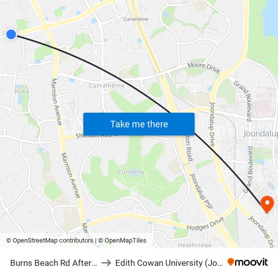 Burns Beach Rd After Watcombe Av to Edith Cowan University (Joondalup Campus) map