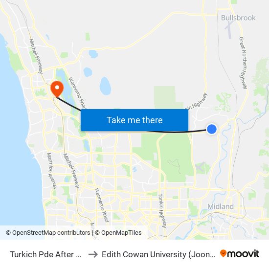 Turkich Pde After Edingley St to Edith Cowan University (Joondalup Campus) map