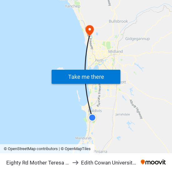 Eighty Rd Mother Teresa Catholic College Stand 2 to Edith Cowan University (Joondalup Campus) map