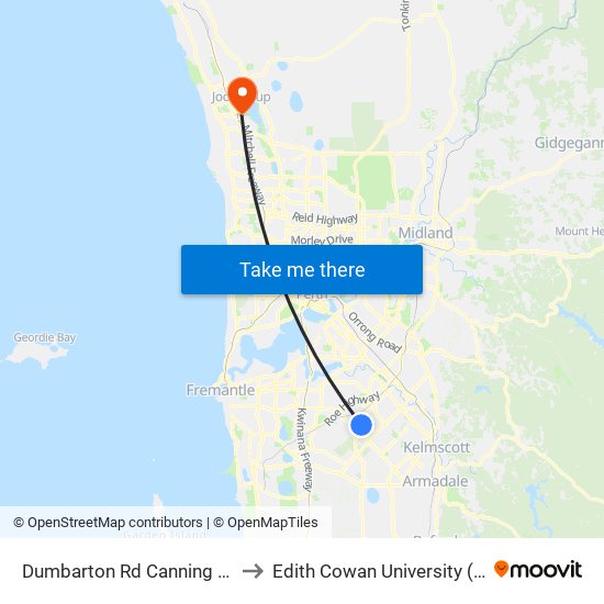 Dumbarton Rd Canning Vale College Stand 1 to Edith Cowan University (Joondalup Campus) map