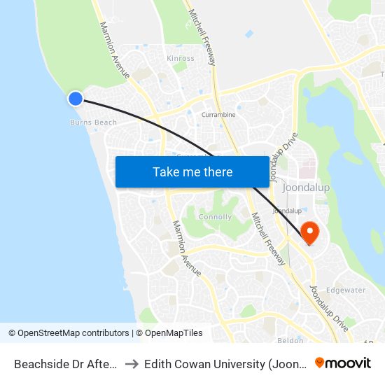 Beachside Dr After Fingal Lp to Edith Cowan University (Joondalup Campus) map