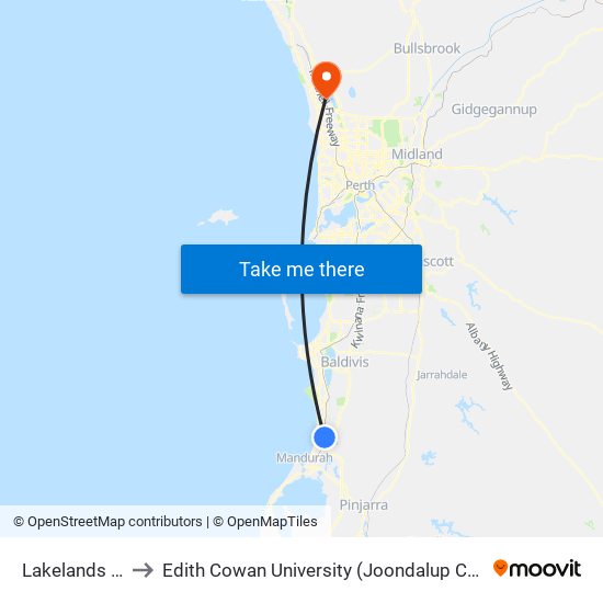 Lakelands Stn to Edith Cowan University (Joondalup Campus) map