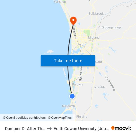 Dampier Dr After Thundelarra Dr to Edith Cowan University (Joondalup Campus) map