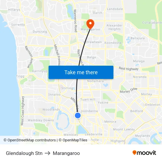 Glendalough Stn to Marangaroo map