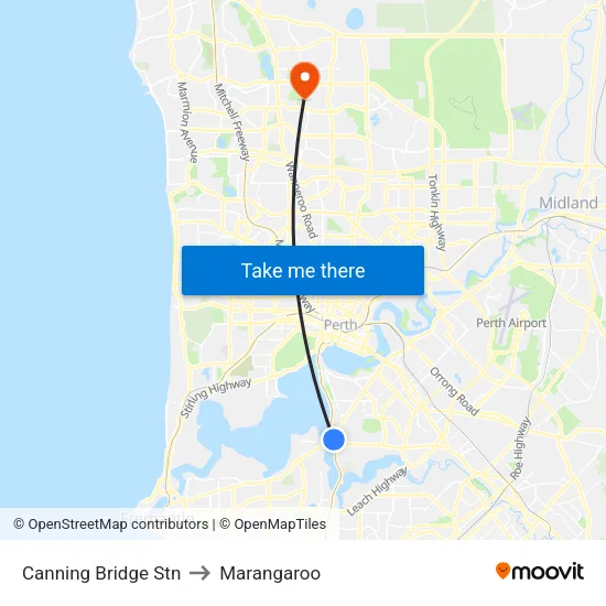 Canning Bridge Stn to Marangaroo map