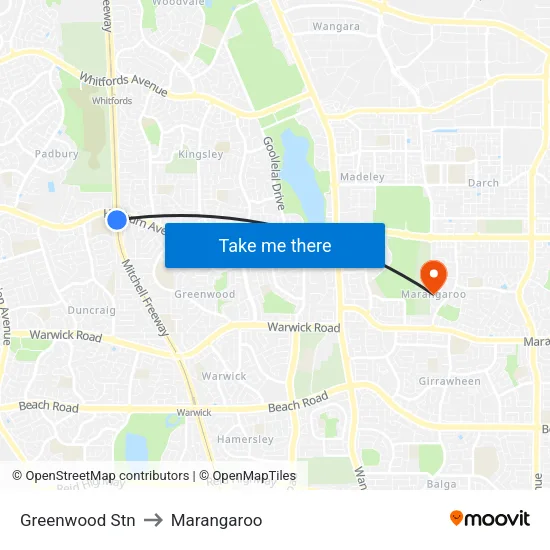 Greenwood Stn to Marangaroo map