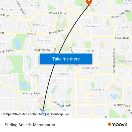 Stirling Stn to Marangaroo map