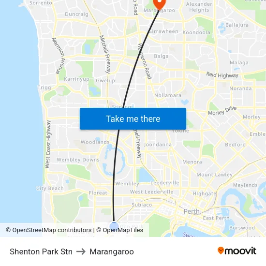 Shenton Park Stn to Marangaroo map