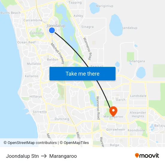 Joondalup Stn to Marangaroo map