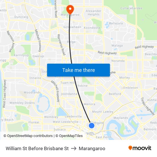 William St Before Brisbane St to Marangaroo map