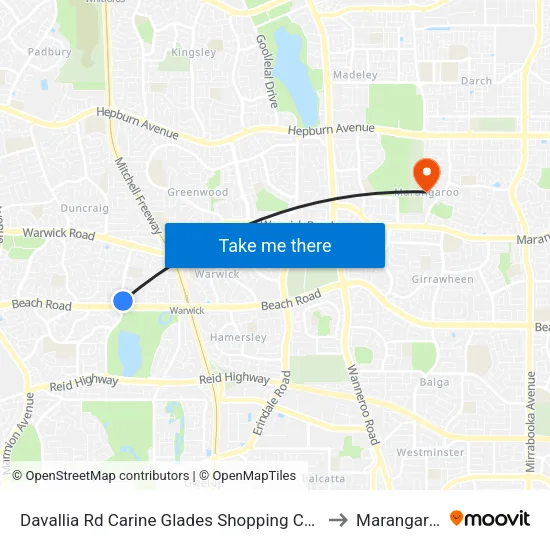Davallia Rd Carine Glades Shopping Centre to Marangaroo map