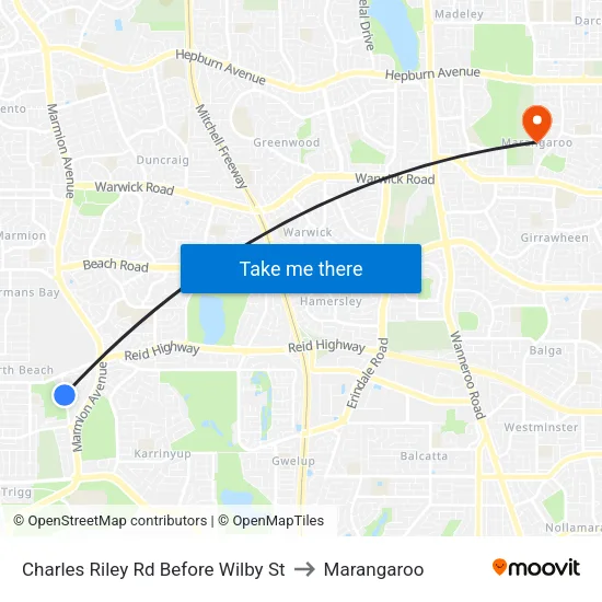 Charles Riley Rd Before Wilby St to Marangaroo map