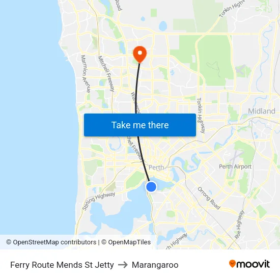 Ferry Route Mends St Jetty to Marangaroo map