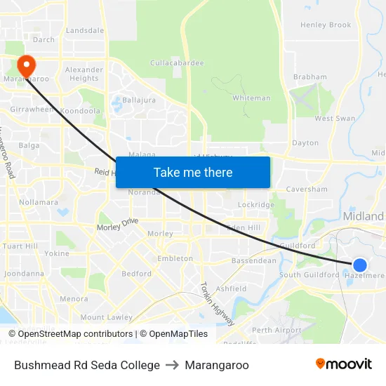 Bushmead Rd Seda College to Marangaroo map