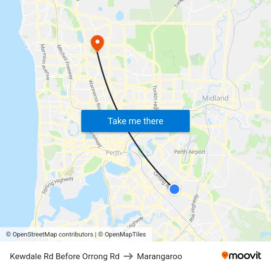 Kewdale Rd Before Orrong Rd to Marangaroo map
