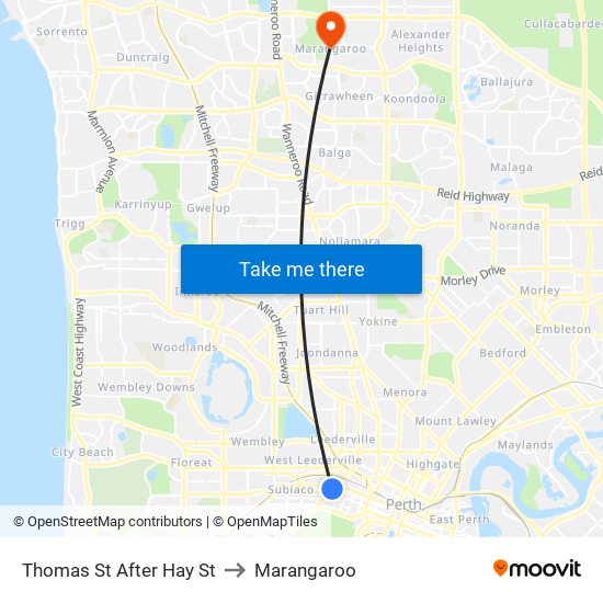 Thomas St After Hay St to Marangaroo map