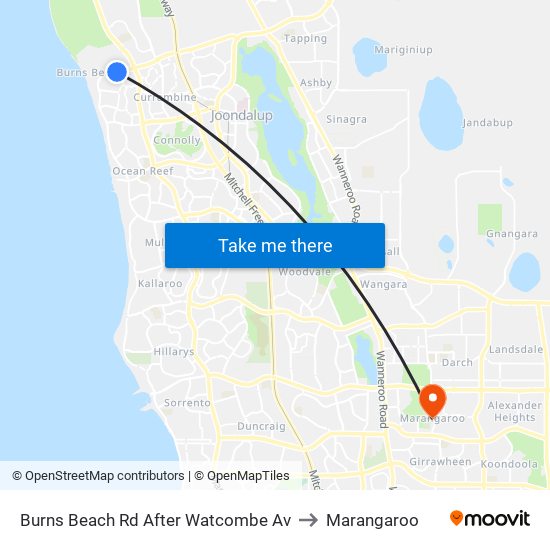 Burns Beach Rd After Watcombe Av to Marangaroo map