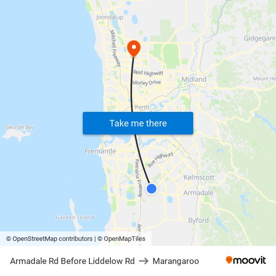 Armadale Rd Before Liddelow Rd to Marangaroo map