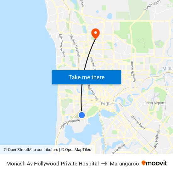 Monash Av Hollywood Private Hospital to Marangaroo map