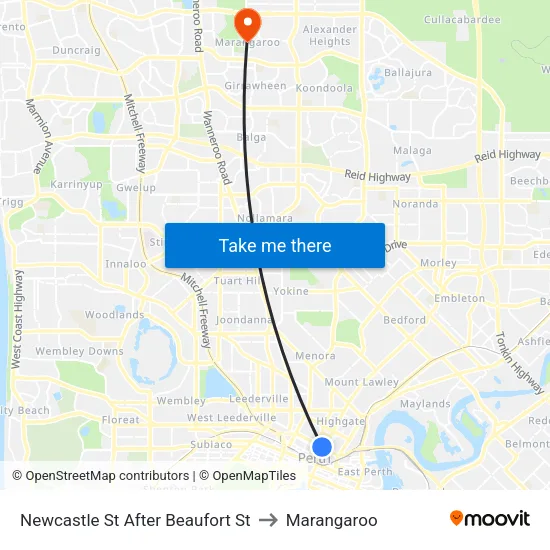 Newcastle St After Beaufort St to Marangaroo map