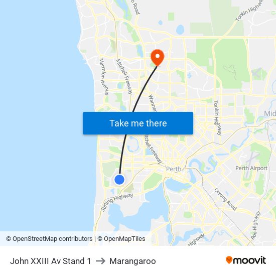 John XXIII Av Stand 1 to Marangaroo map