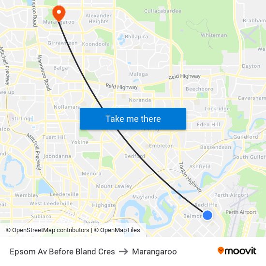 Epsom Av Before Bland Cres to Marangaroo map