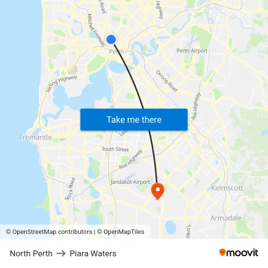 North Perth to Piara Waters map