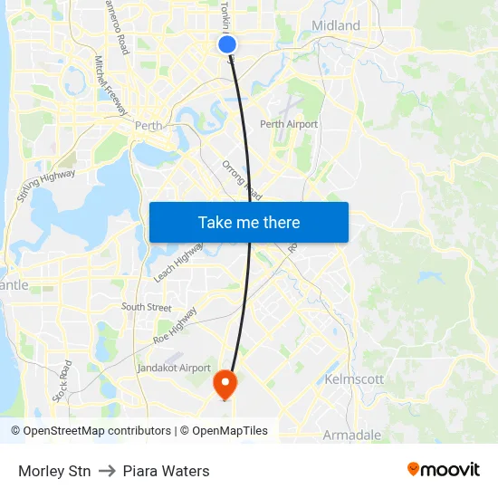 Morley Stn to Piara Waters map