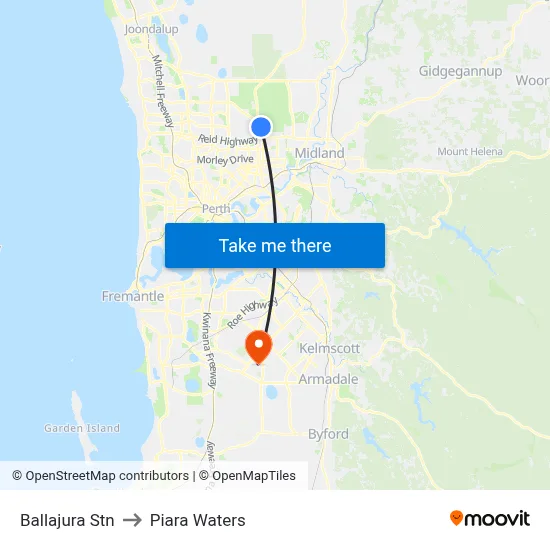 Ballajura Stn to Piara Waters map