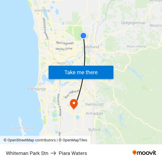 Whiteman Park Stn to Piara Waters map
